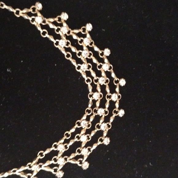 Vintage Gold Tone Loose Mesh Bib Choker Necklace W/ Crystal Rhinestones - Picture 2 of 5